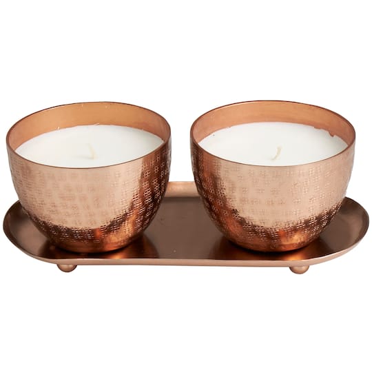 10oz. Sauvignon Blanc Scented Candles in Copper Bowls with Tray